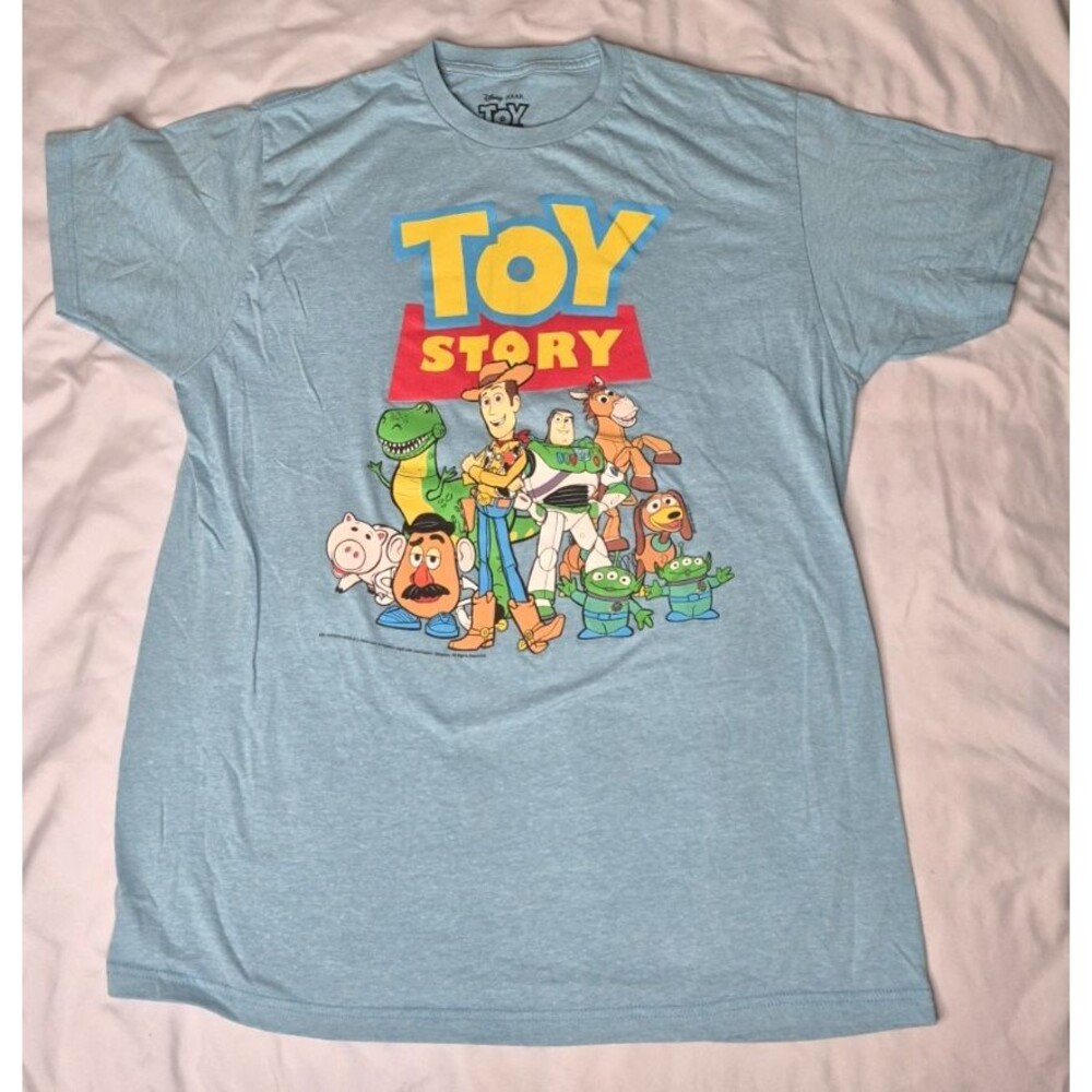 Toy Story Adult T-Shirt Large Blue Pixar Buzz Lightyear Woody Slinky Dog Disney